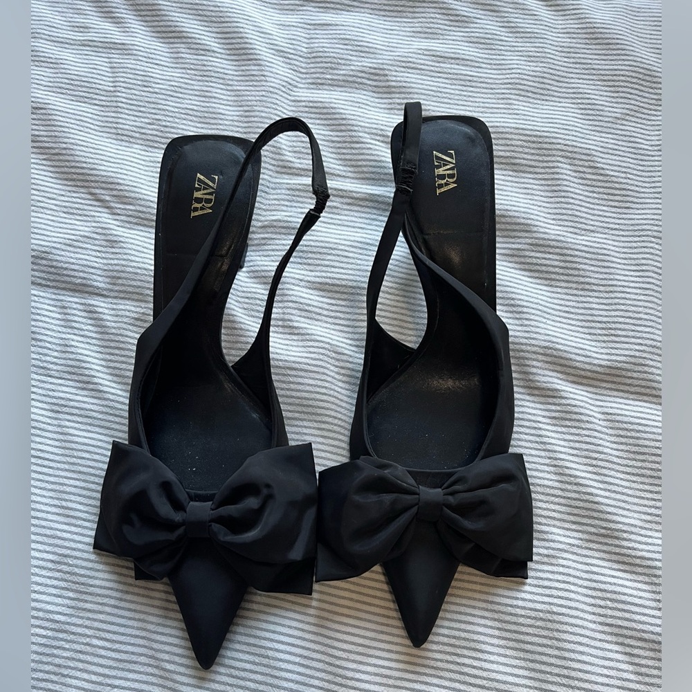Zara Black Slingback Heels with Bow